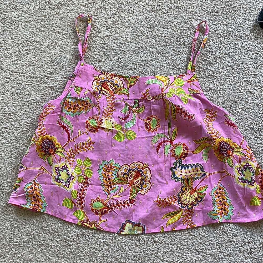 Aerie Pink Floral Top with Multicolor Accents